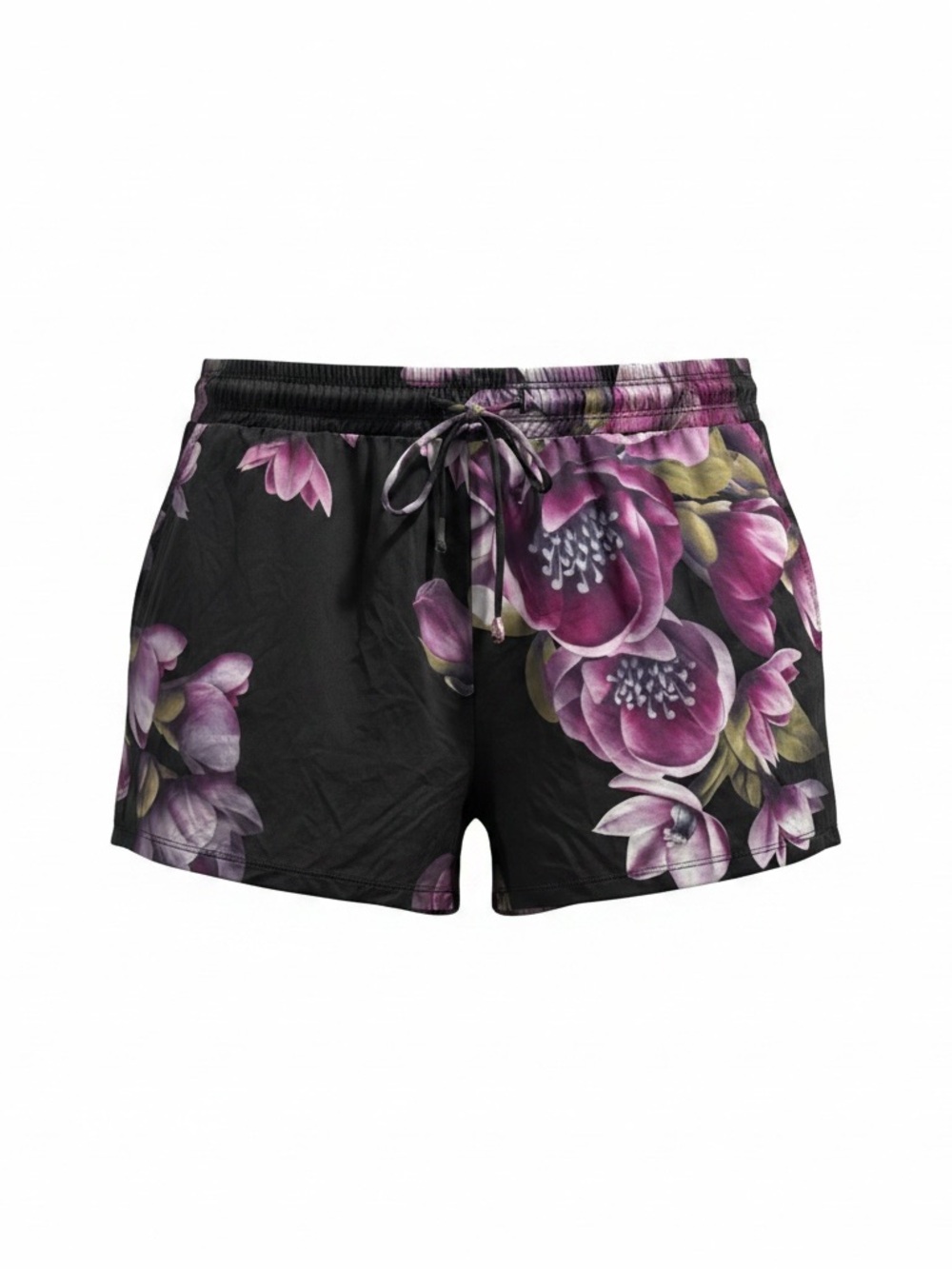 La Vie En Rose Black Shorts with Purple Floral Print
